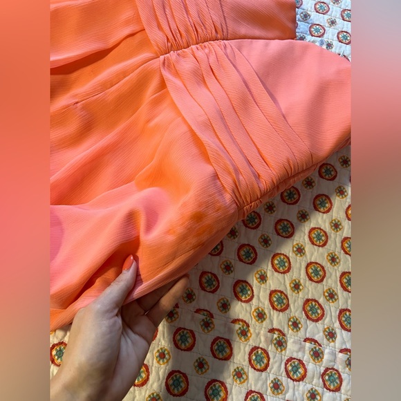 David’s Bridal Coral Orange Pink Strapless Bridesmaid Dress Chiffon size 14 - Picture 6 of 8